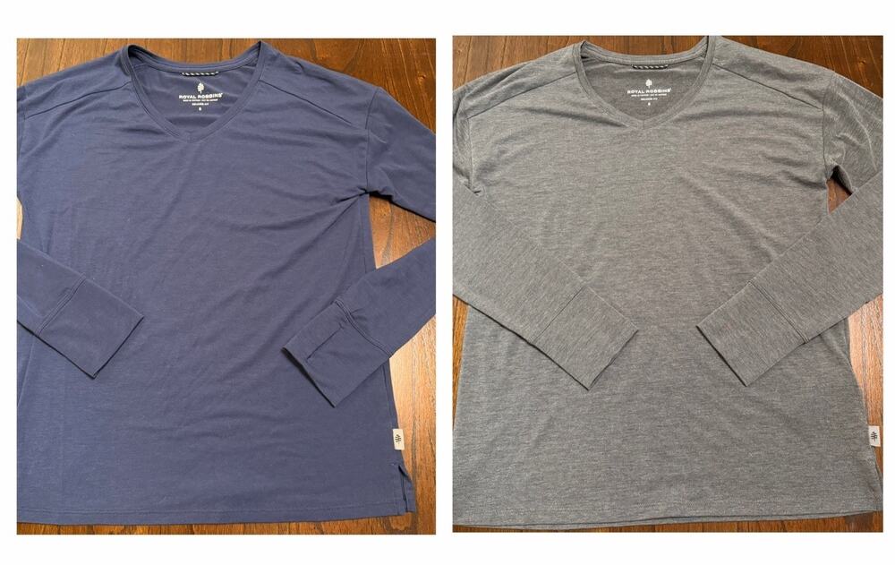 Lot of 2 Royal Robbins Top Shirt Navy 
Dark Gray V-neck L/S Madera Outdoor Small